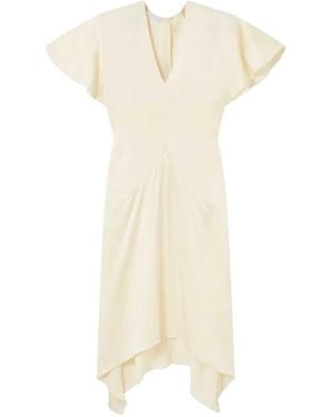 Stella McCartney V-Neck Short-Sleeve Satin Midi Dress - White