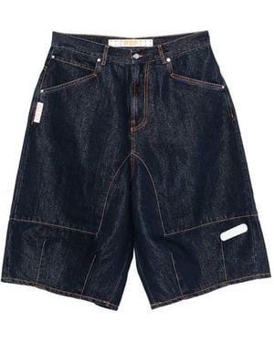 PDF Denim Shorts With Contrasting Stitching - Blue
