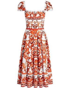 Dolce & Gabbana Dolce & Gabbana Poplin Dress With Majolica Print - White