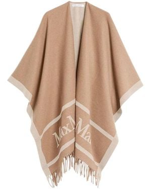 Max Mara Poncho Con Frange - Neutro