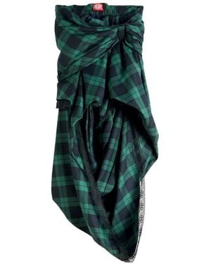 DIESEL Tartan Midi Skirt With Lace Trim - Green