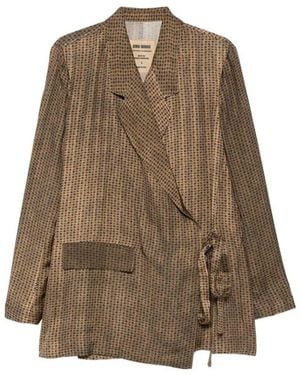 Uma Wang Khloe Belted Jacket With Geometric Pattern - Brown