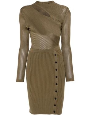 Self-Portrait Ribbed Knit Mini Dress With Cut-Outs - Green
