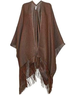 Brunello Cucinelli Fringed Poncho - Brown