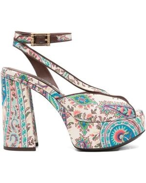 Etro Paisley-Patterned Platform Sandals With Heel - White