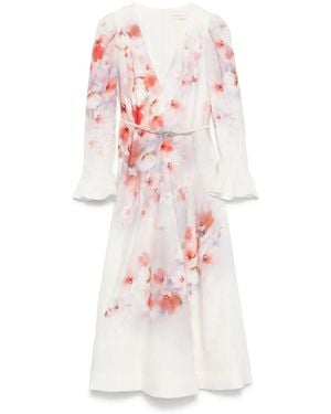 Zimmermann Floral Linen Midi Dress Ciara - Multicolour