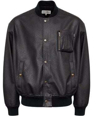 MM6 by Maison Margiela Faux Leather Bomber Jacket - Black