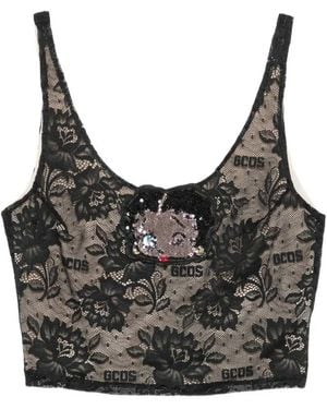 Gcds X Betty Boop Sequined Lace Top - Black