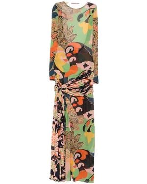 Etro Draped Maxi Dress With Paisley Print - Metallic
