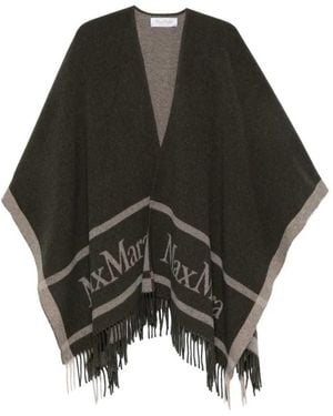 Max Mara Poncho Con Frange - Nero