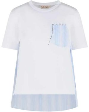 Marni Striped T Shirt With Pocket - White