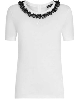 Dolce & Gabbana Embroidered Logo Neck T-Shirt For - White