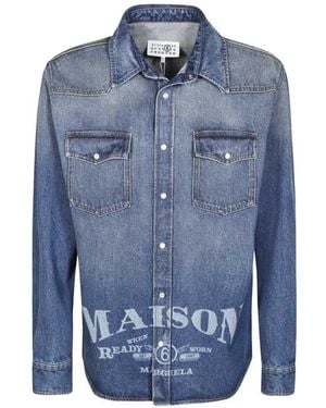MM6 by Maison Margiela Logo-Print Denim Overshirt - Blue