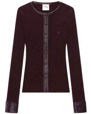 Courreges Ribbed Cardigan With Vinyl Trim - Purple