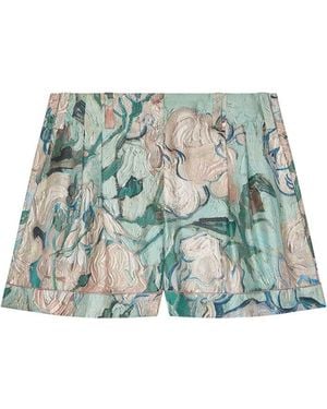 Givenchy Silk Shorts With Rose Print - Green