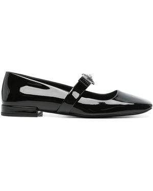 Versace Gianni Ribbon Embellished Patent-Leather Mary Jane Ballet Flats - Black