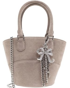 Self-Portrait Suede Charm Tote - Gray