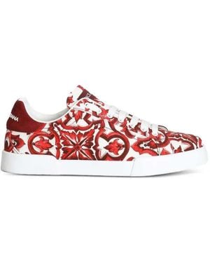 Dolce & Gabbana Dolce & Gabbana Portofino Canvas Trainers With Majolica Print - Red