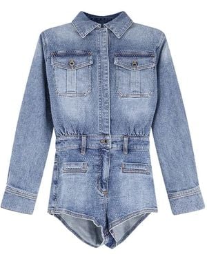 Self-Portrait Denim Playsuit - Blue