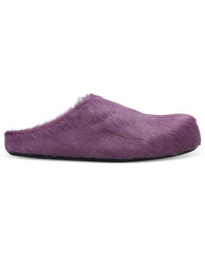 Marni Long-Haired Calfskin Fussbett Mules - Purple