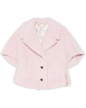 Max Mara Raven Teddy-Texture Buttoned Cape - Pink