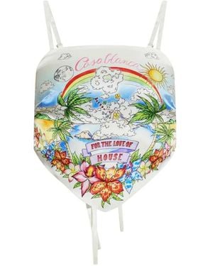 CASABLANCA Silk Top With Colourful Print - White