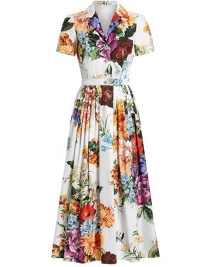 Dolce & Gabbana Poplin Midi Dress With Floral Bouquet Print - White