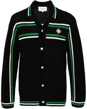 Casablanca Striped Cotton Knitted Cardigan - Black