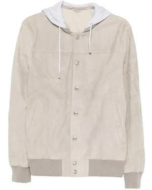 Eleventy Suede-Texture Hooded Bomber Jacket - White