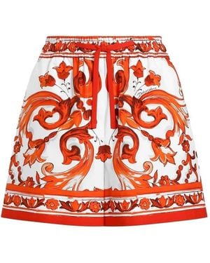 Dolce & Gabbana Dolce & Gabbana Poplin Shorts With Majolica Print - Red