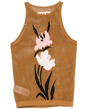Marni Mesh Top With Floral Inlays - Natural