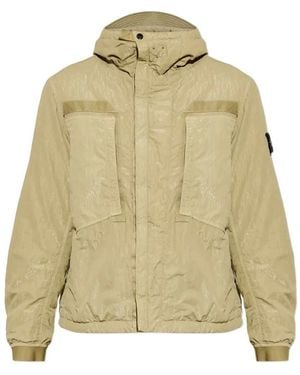 Stone Island Hooded Jacket With Brand Logo Patch - Natural