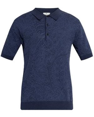 Etro Paisley Button-Up Polo - Blue