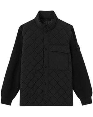 Stone Island Quilted Jacket With Printed Inserts - Black