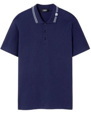 Versace Embroidered Cotton Polo Shirt - Blue