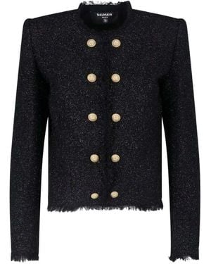 Balmain Tweed Jacket With Lion-Head Buttons - Blue