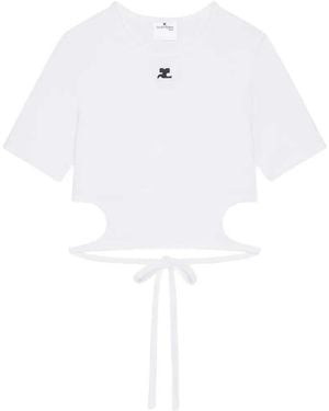 Courreges Cropped T-Shirt With Cut-Out - White