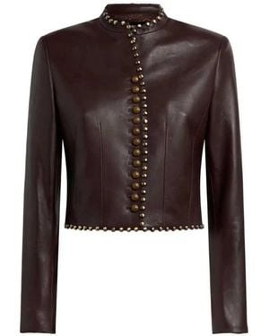 Etro Studded Cropped Leather Jacket - Brown