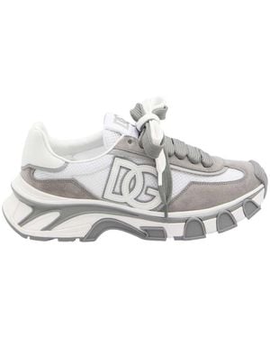 Dolce & Gabbana Nylon And Calfskin Trainers With Dg Patch - White