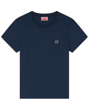 KENZO Cotton T-Shirt With "Boke Flower" Embroidery - Blue