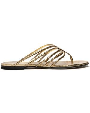 ALEVI Flat Flip-Flop Sandal With Thin Lizard-Print Leather Straps - Metallic
