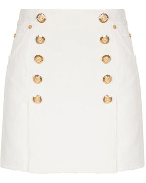Balmain Short Cotton Canvas Skirt - White
