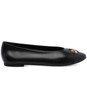 Tory Burch Charlie Ballerinas With Logo Plaque - Black