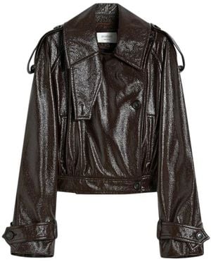 Sportmax Short Patent-Effect Trench Coat - Black