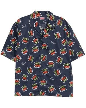 KENZO Camicia A Maniche Corte Con Stampa Di Ciliegie - Blu