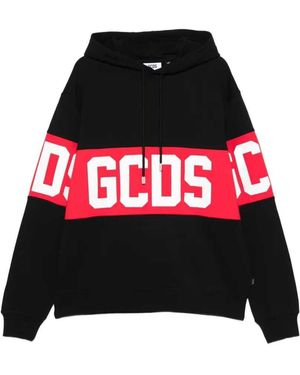 Gcds Striped Hoodie With Logo - Red
