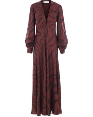 Raquel Diniz Silk Midi Dress With Deep V-Neckline - Purple