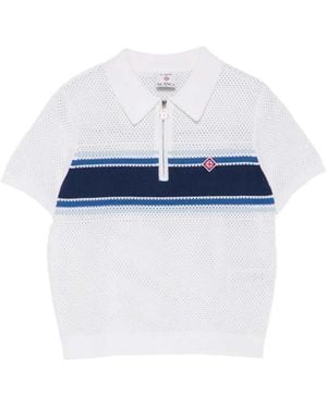 CASABLANCA Striped Zip-Up Polo Shirt - Blue