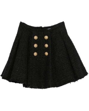 Balmain Flared Tweed Skirt - Black