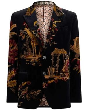 Etro Single-Breasted Cotton Velvet Jacket With Applied Floral And Anim - Black